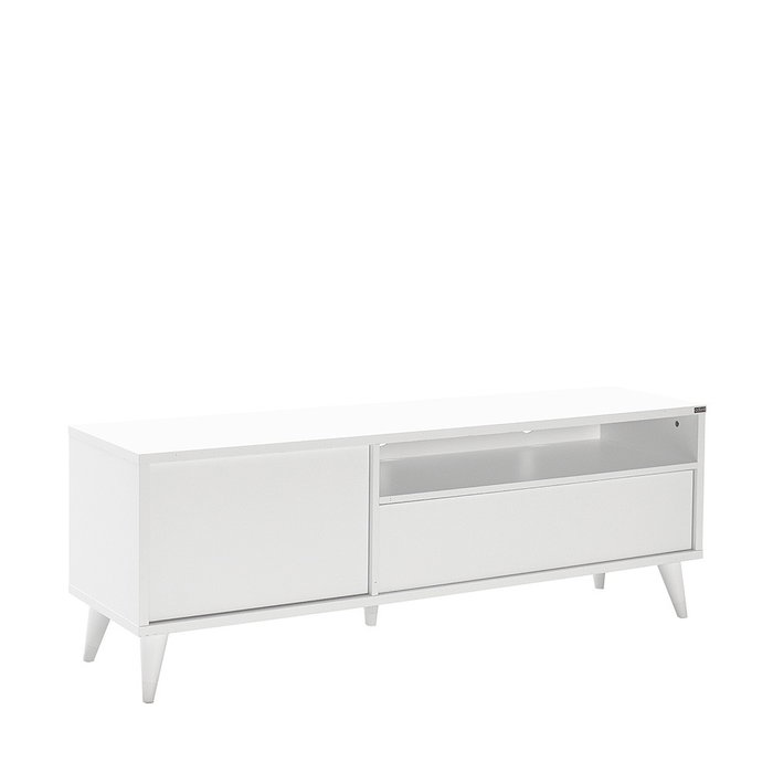 Hanah Home Soporte de TV Tvr-511-Dd-1 Blanco, Tablero de Partículas Recubierto de Melamina, Mueble Salón Elegante y Moderno con Amplio Almacenamiento